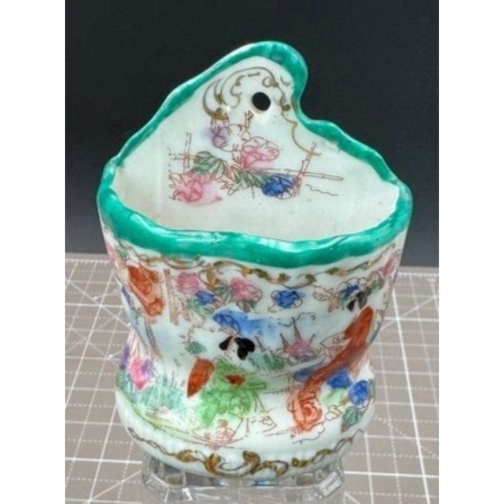 Vintage Asian Match Key Holder Wall Pocket Geisha Girls 3.5"